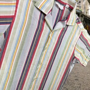 Vintage Kings Road Shirt Mens Small 70s Sears Camp Collar Striped Short Sleeve